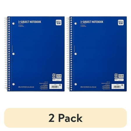 (2 pack) Pen + Gear College Ruled 3-Subject Spiral Notebook, Blue, 10.5" x 8", 120 Sheets