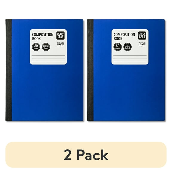 (2 pack) Pen+Gear College Rule Composition Book, 7.5" x 9.75", Blue, 80 Sheets, New