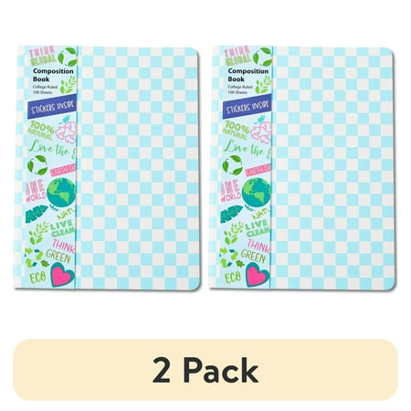 (2 pack) Pen+Gear Composition Notebook, 9.5" x 7.125", College Ruled, 100 Sheets, Earth Stickers