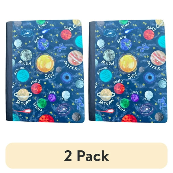 (2 pack) Pen + Gear Composition Notebook, 9.75" x 7.5", Wide Ruled, 100 Sheets, Planets