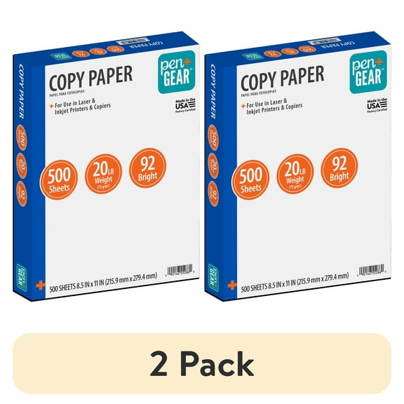 (2 pack) Pen + Gear Copy Paper, 8.5" x 11", 92 Bright, White, 20 lb., 1 Ream (500 Sheets)
