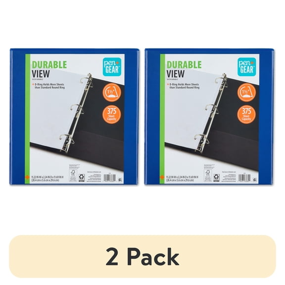 (2 pack) (2 pack) Pen+Gear Durable View Binder, 1.5 in D-Ring, Blue