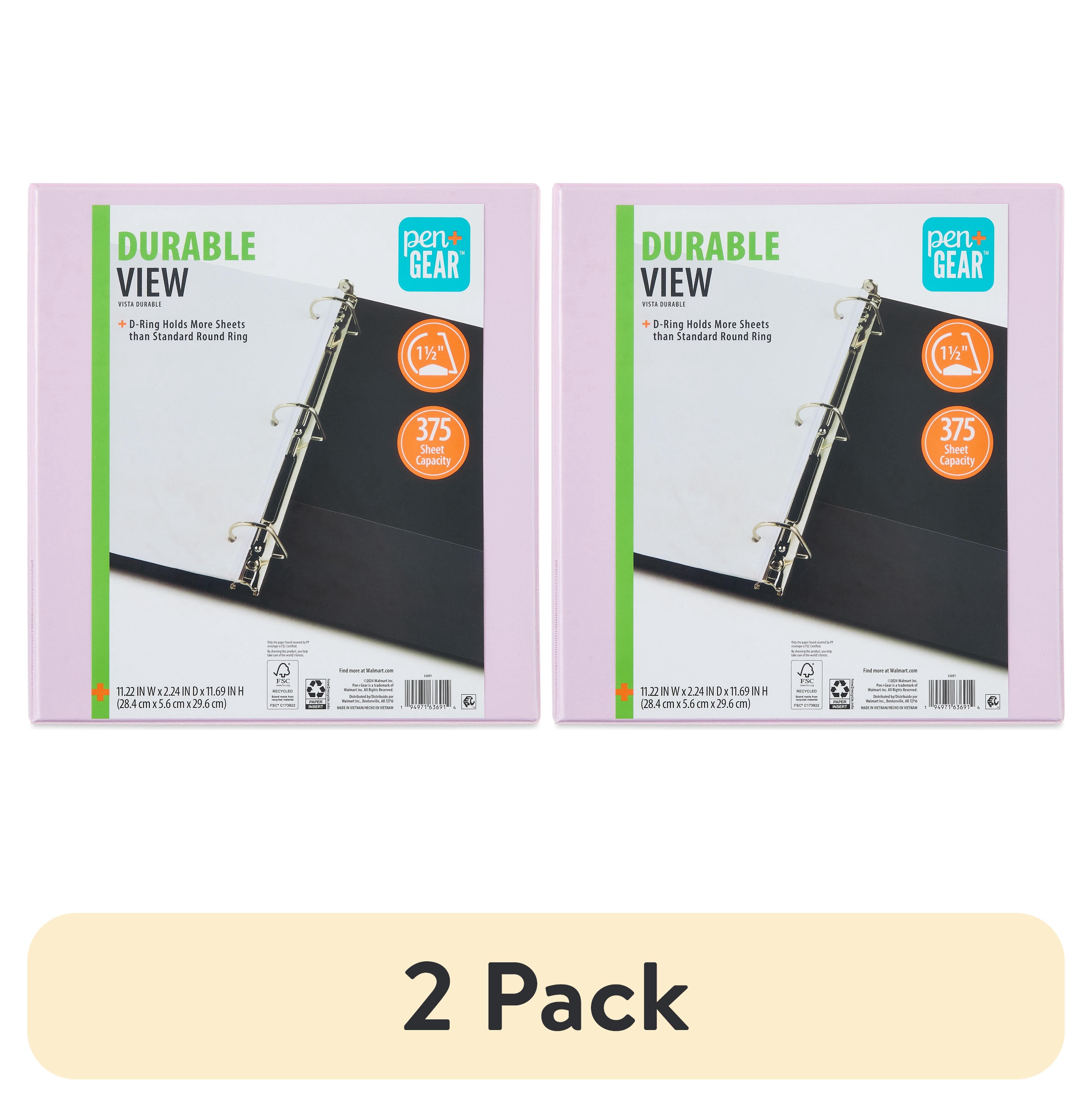 (2 pack) Pen+Gear Durable View 1.5-Inch Lilac D-Ring Binder with 375 Sheet Capacity