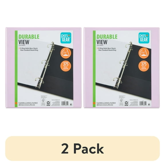 (2 pack) Pen+Gear Durable View 1.5-inch D-Ring Binder, Lilac