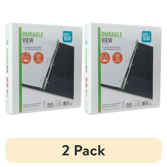 (2 pack) Pen+Gear Durable View 1.5" D-Ring Binder, White