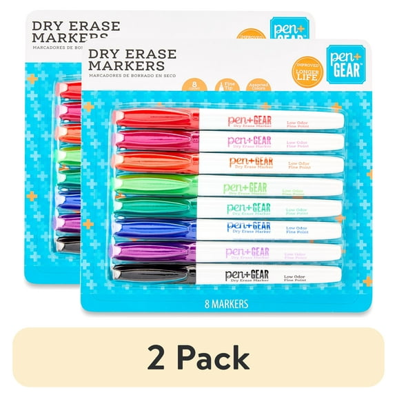 (2 pack) Pen+Gear Fine Tip Dry Erase Markers, Assorted Colors, 8 Count