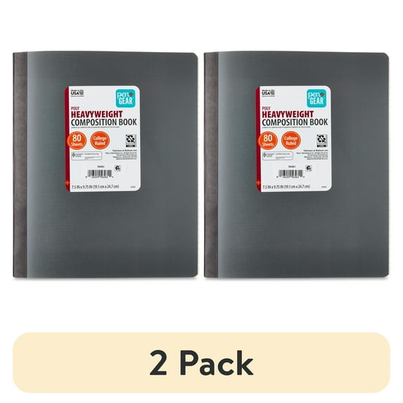 (2 pack) Pen+Gear Heavyweight College Ruled Poly Composition Book, 7.5 in x 9.75 in, Gray, 80 Sheets