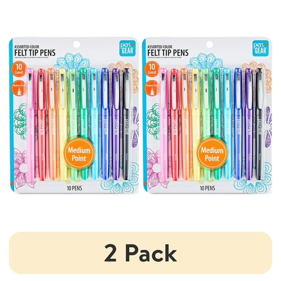 (2 pack) Pen+Gear Felt Tip Pens, Medium Point, Assorted Colors, 10 Count