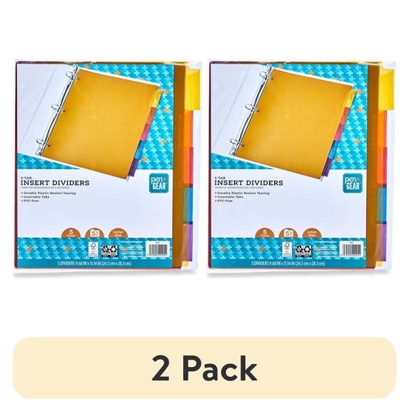 (2 pack) Pen+Gear PT016 5-Tab Insert Dividers, Multi Colors, 5 Count
