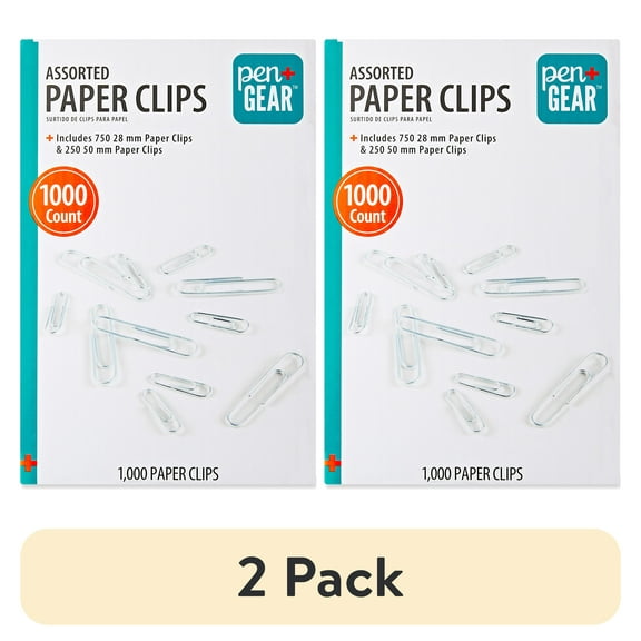 (2 pack) Pen+Gear Paper Clips, Silver, Assorted Sizes, 1000 Count
