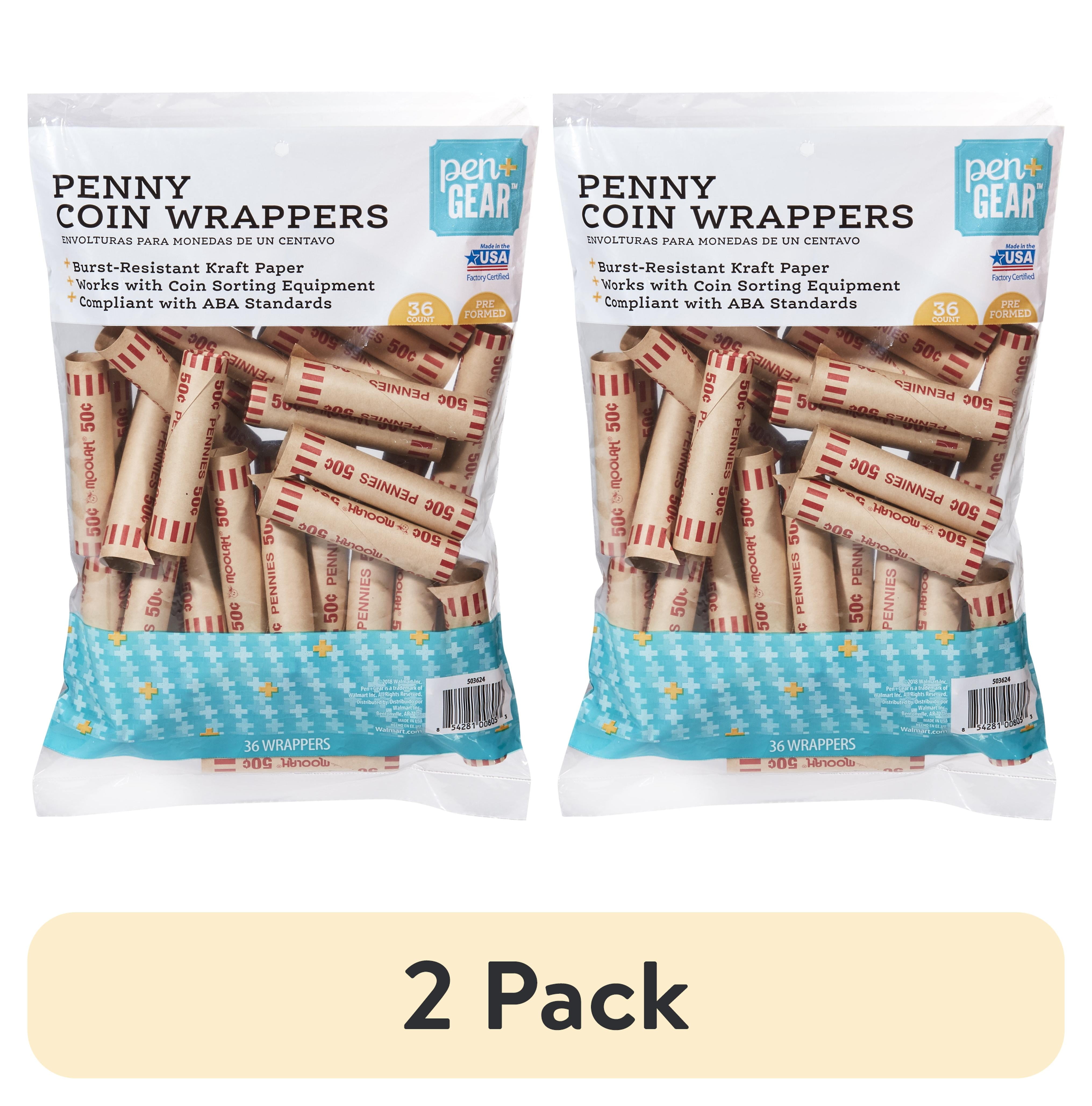 (2 pack) Pen+Gear Penny Paper Coin Wrappers, Preformed, Red, 36 Count