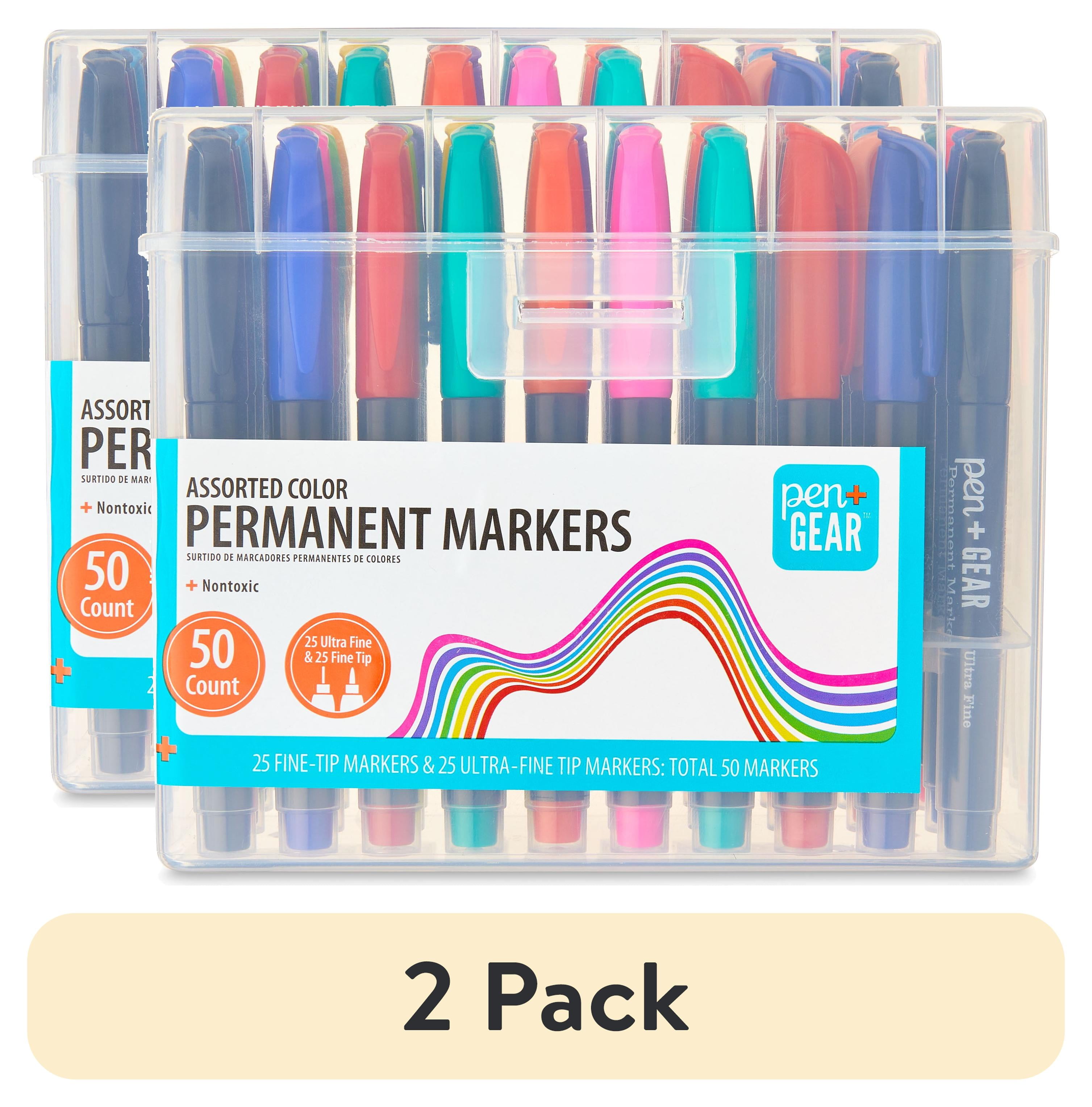 (2 pack) Pen+Gear Permanent Markers, Fine + Ultra Fine Tip, Assorted Colors, 50 Count