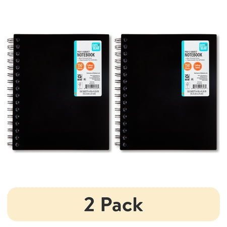 (2 pack) Pen+Gear College Ruled 5-Subject Poly Notebook, 6" x 8.26", Black, 150 Sheets