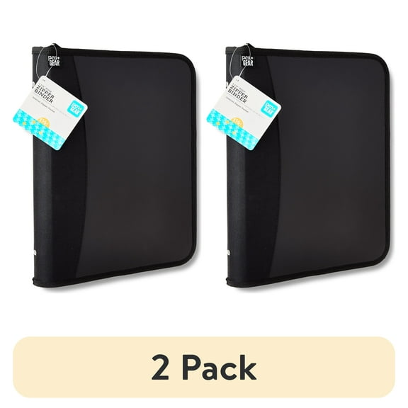 (2 pack) Pen+Gear Poly Zipper Binder, 1.5" Round 3 Ring , Size: 10.75" (W) x 1.75" (D) x 13.5" (H), Black