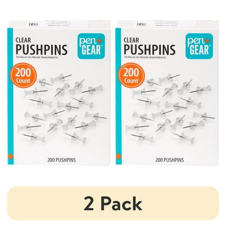 (2 pack) Pen + Gear Push Pin, Clear, 200 Count