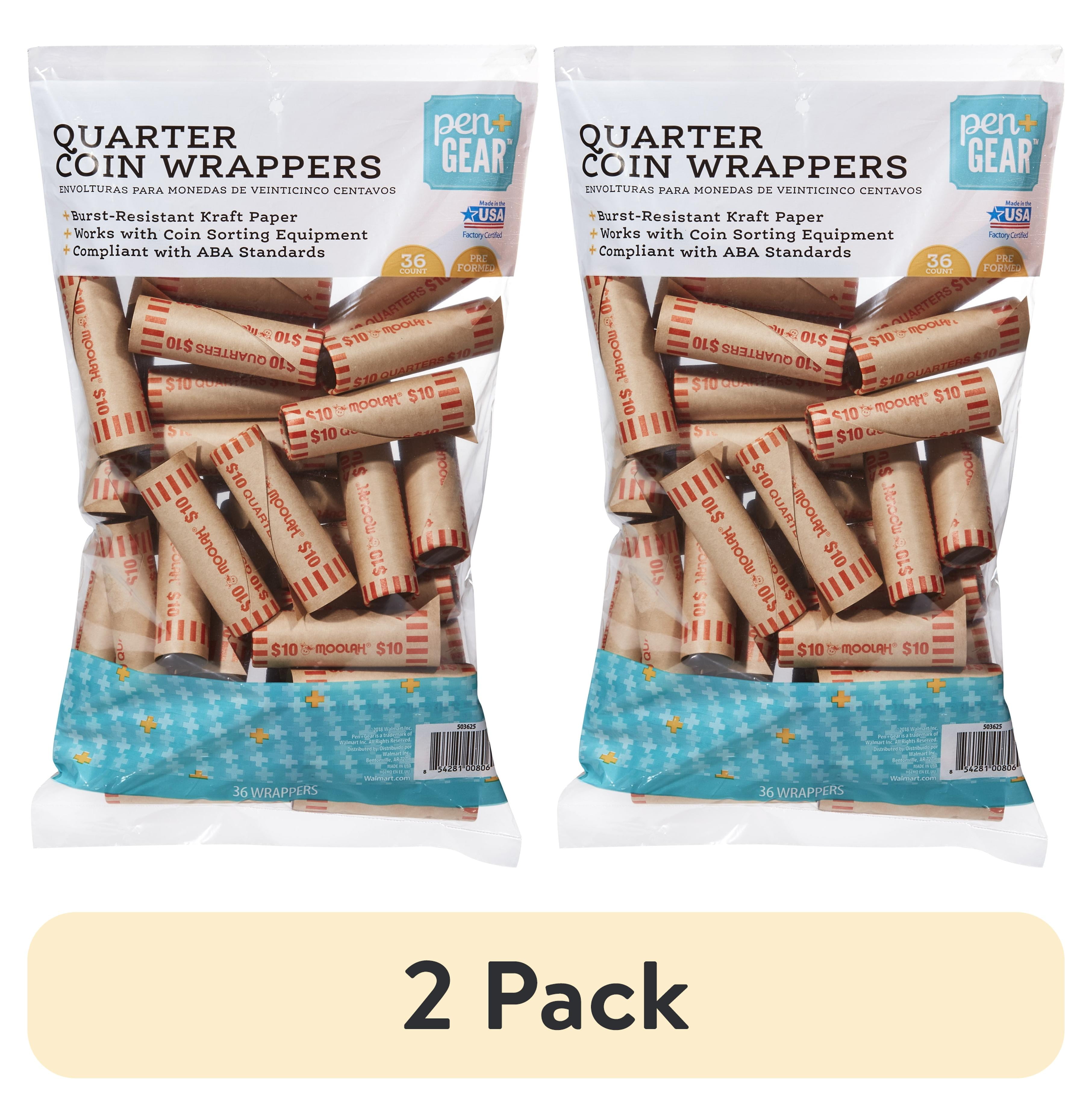 (2 pack) Pen + Gear Quarter Paper Coin Wrappers, Preformed, Orange, 36 Count