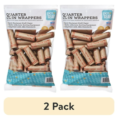 (2 pack) Pen + Gear Quarter Paper Coin Wrappers, Preformed, Orange, 36 Count