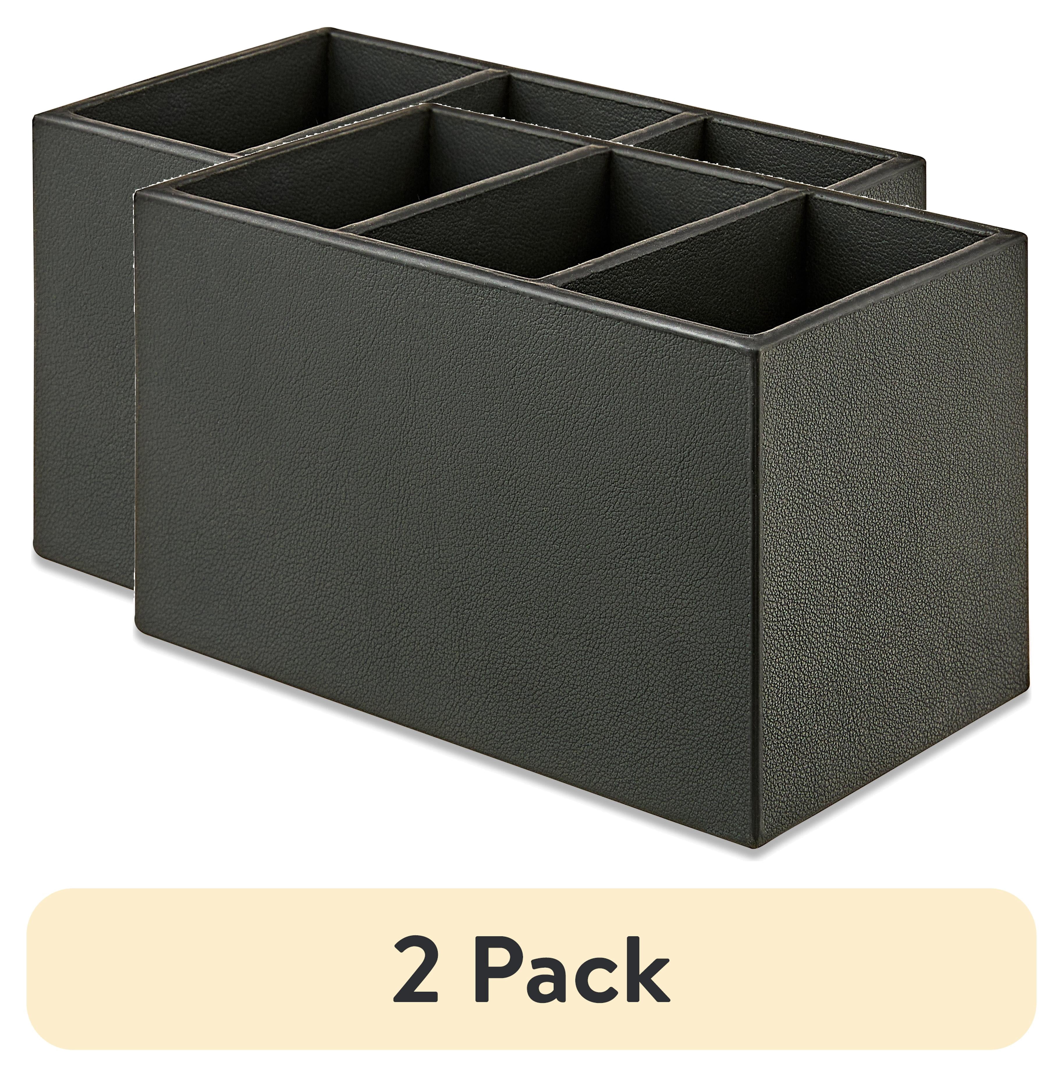(2 pack) Pen+Gear Simulated Leather Pencil Cup, 3 Compartments, Round Shape, Rich Black