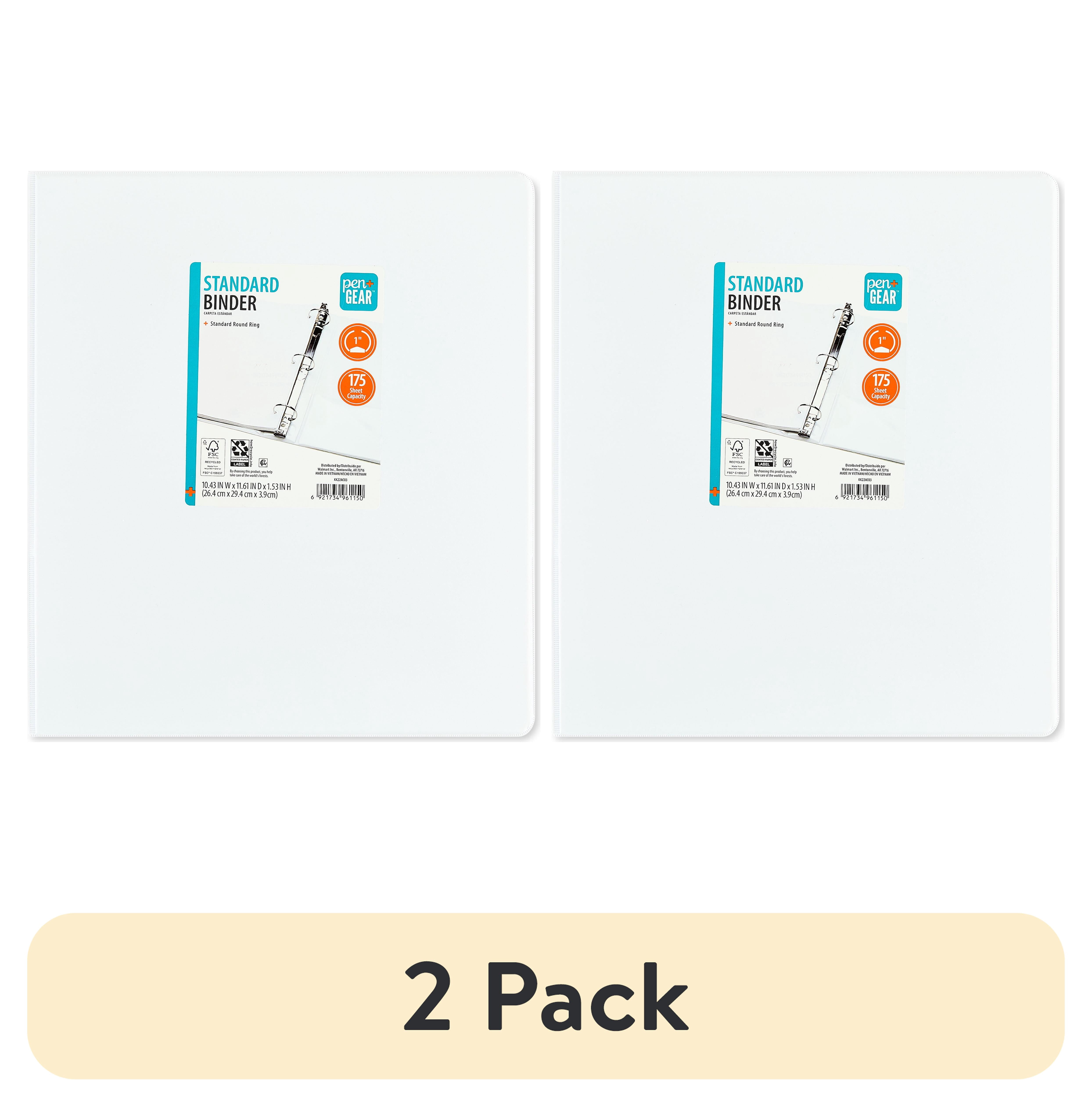 (2 pack) Pen+Gear 1 in 3-Ring Standard Binder, White, Durable Cover, Holds 175 Sheets
