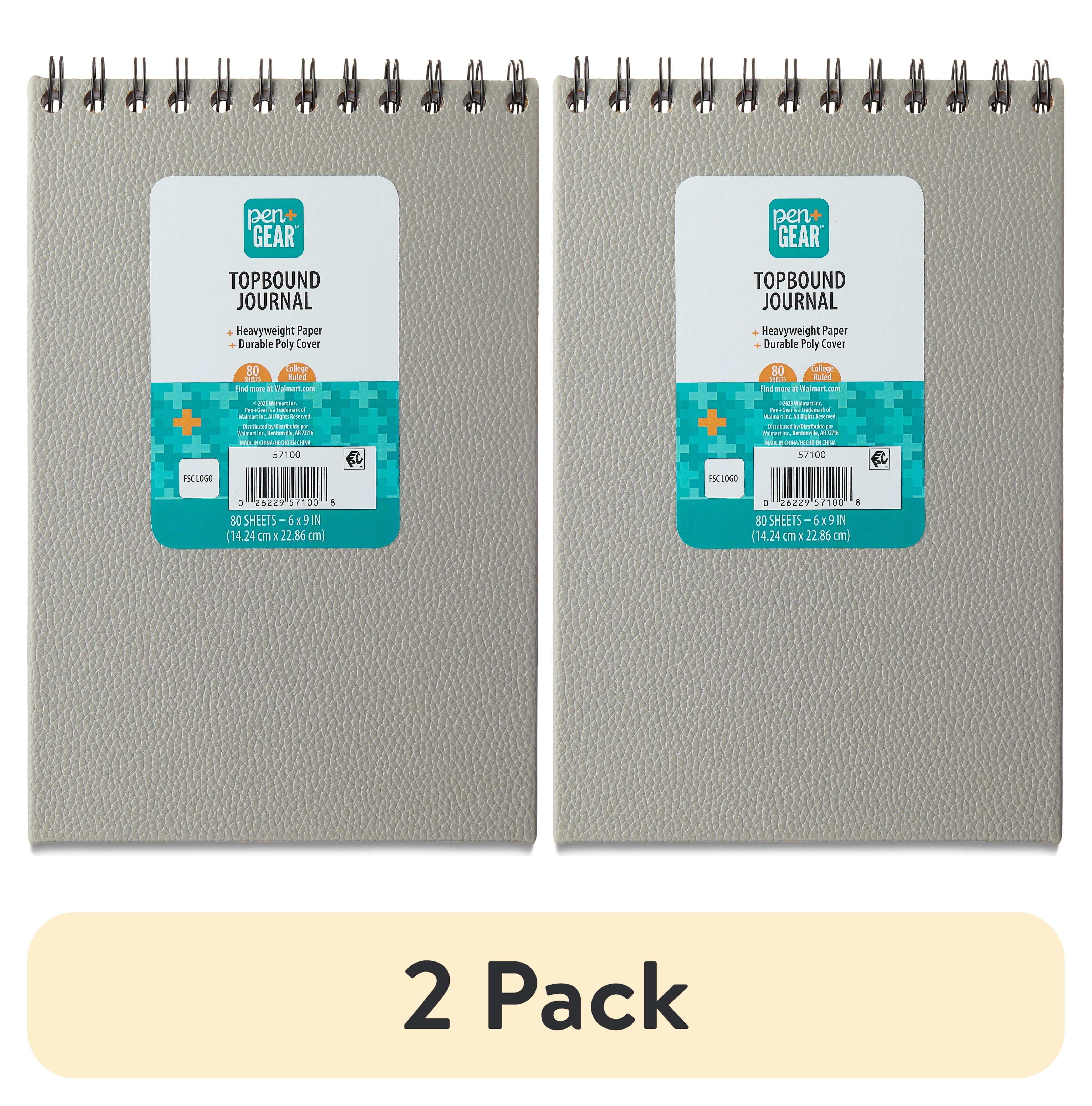(2 pack) Pen+Gear Top Spiral Bound Journal, Gray, 6 in x 9 in, 80 Sheets, College Ruled