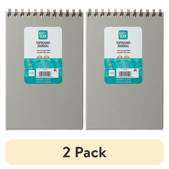 (2 pack) Pen+Gear Top Spiral Bound Journal, Gray, 6" x 9", 80 sheets, College Ruled