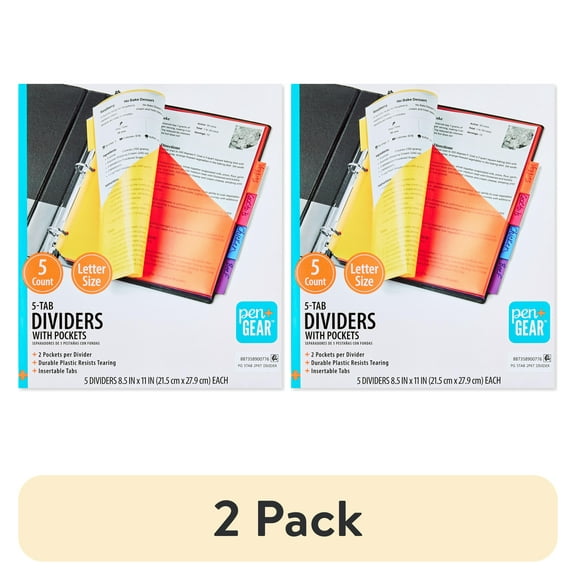 (2 pack) Pen+Gear Vibrant Color 5-Tab Dividers with Pockets