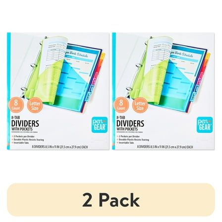 (2 pack) Pen+Gear Vibrant Color 8-Tab Dividers with Pockets
