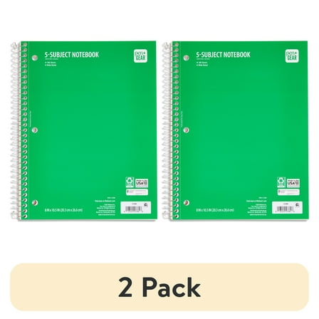 (2 pack) Pen + Gear Wide Ruled 5-Subject Notebook, 8" x 10.5", Green, 180 Sheets