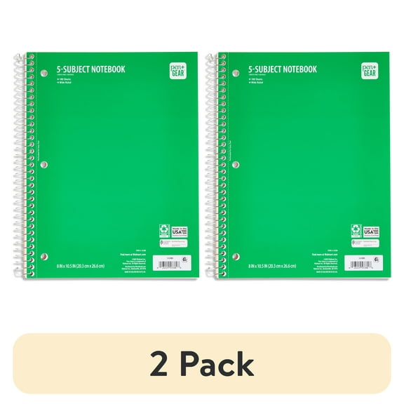 (2 pack) Pen + Gear Wide Ruled 5-Subject Notebook, 8" x 10.5", Green, 180 Sheets