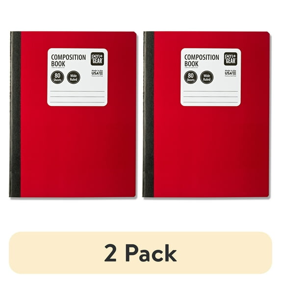(2 pack) Pen+Gear Wide Ruled Composition Notebooks, 9.75 Inch x 7.5 Inch, Red, 80 Sheets