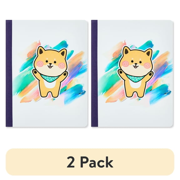 (2 pack) Pen+Gear Wide Ruled Poly Composition Book, 7.5" x 9.75", Multi-Color Shiba, 80 Sheets