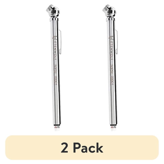 (2 pack) Pencil Tire Pressure Gauge 2 Pack (10-50PSI, 20-120PSI) with 16 Tire Caps Calibrated to ANSI B40.1 Grade B, for Cars, RVs, Bicycles