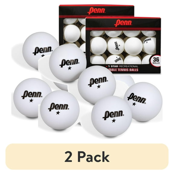 (2 pack) Penn 40mm 1-Star White Table Tennis Balls; Box of 36 Official Tournament Size Ping Pong Balls