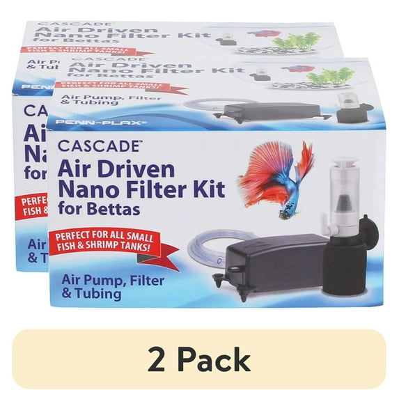 (2 pack) Penn-Plax Cascade Nano Aquarium Filter & Air Pump Kit for Bettas – Filtration Perfect For Small Fish