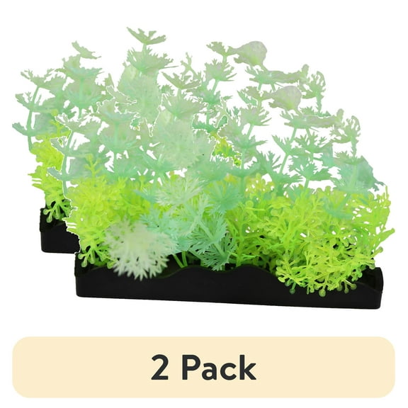 (2 pack) Penn-Plax Glow Green Plastic Bunch Plants - for Aquariums Plant Decoration - 5 Piece Pack - Medium