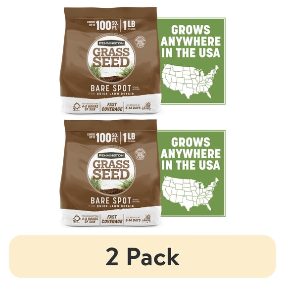 (2 pack) Pennington Bare Spot Grass Seed Mix, Grass Seeds for Lawn, for Sun to Partial Shade, 1 lb.