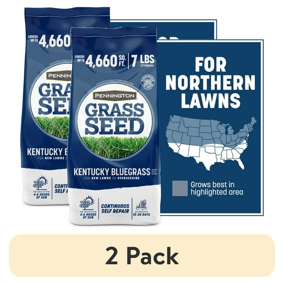 (2 pack) Pennington Kentucky Bluegrass Northern Grass Seed Mix, for Sun to Partial Shade, 7 lb.