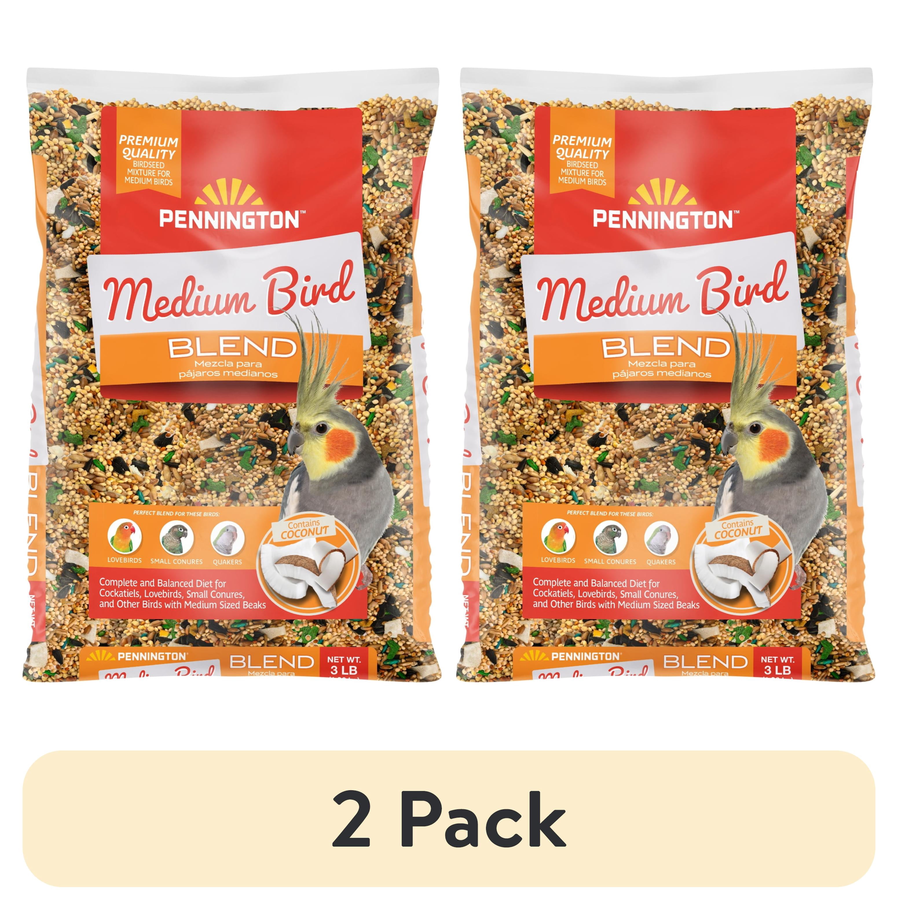 (2 pack) Pennington Medium Bird Blend Bird Food for Cockatiels, Love Birds; 3 lb Bag