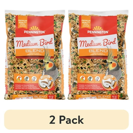 (2 pack) Pennington Medium Bird Blend Bird Food for Cockatiels, Love Birds; 3 lb Bag