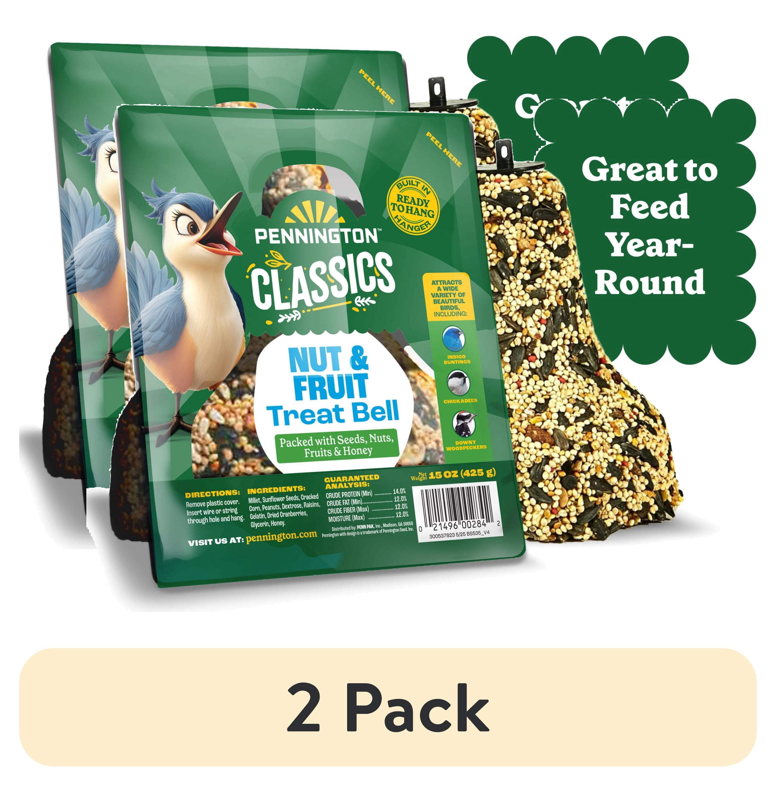 (2 pack) Pennington Nut and Fruit Treat Bell Wild Bird Food and Seed 15 oz Dry 1 Pack
