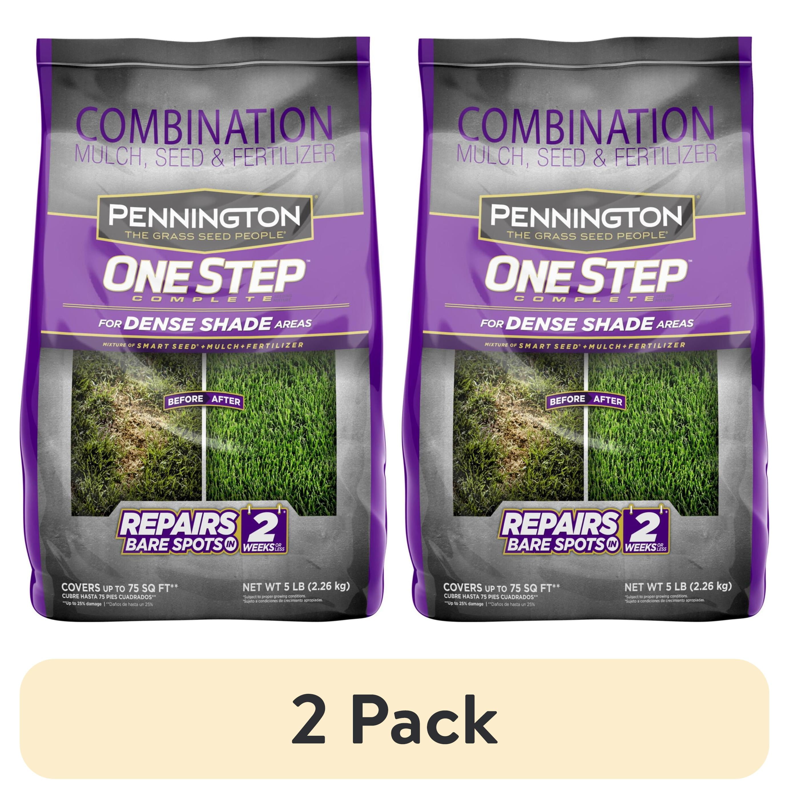 (2 pack) Pennington One Step Complete Dense Shade Patch & Repair Grass Seed Mix, Partial to Full Shade, 5 lb.