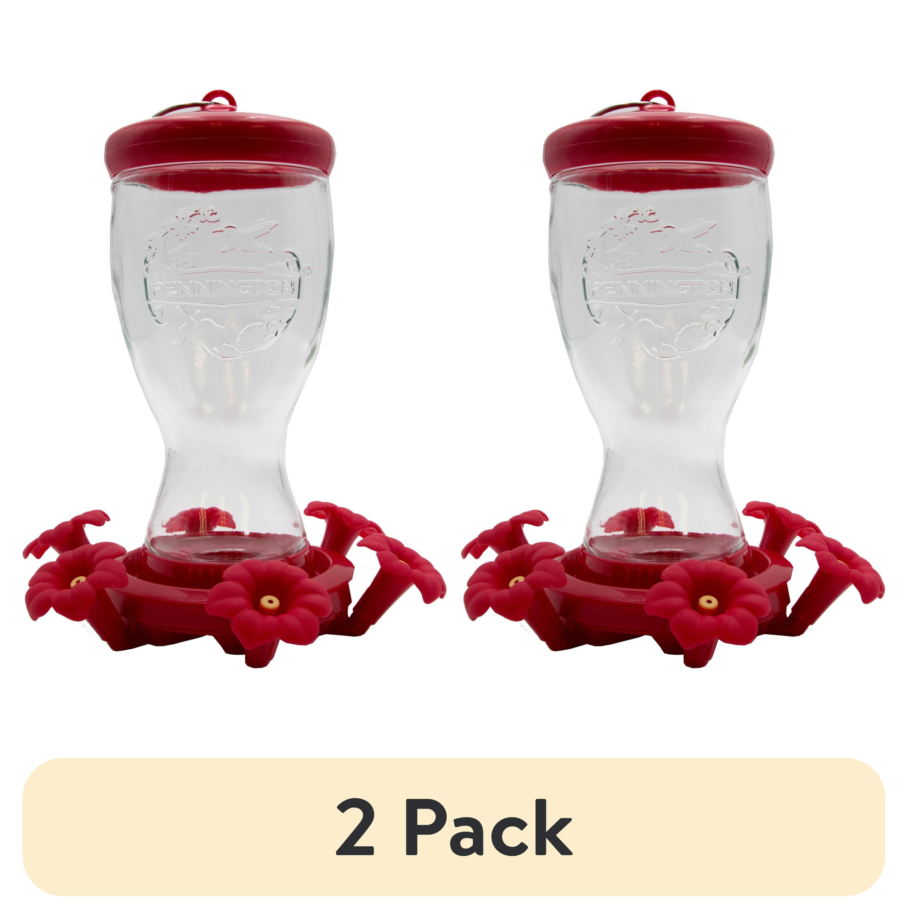 (2 pack) Pennington Sipper Glass Bottle Red Hummingbird Feeder, 28 oz Nectar Capacity
