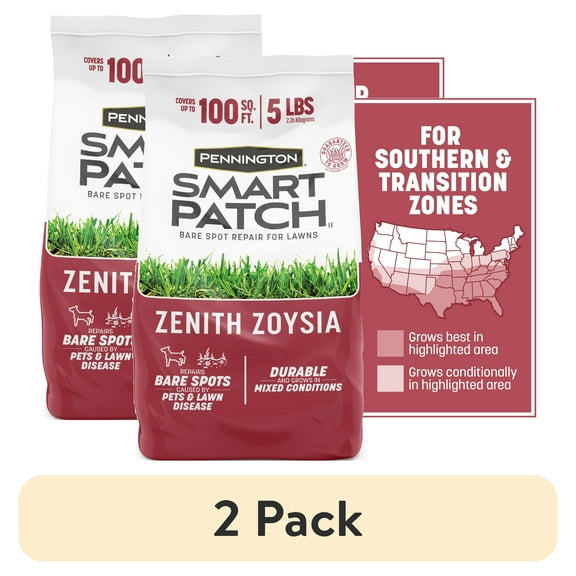 (2 pack) Pennington Smart Patch Zoysia Grass Seed, for Full Sun, 5 lb. New Bag