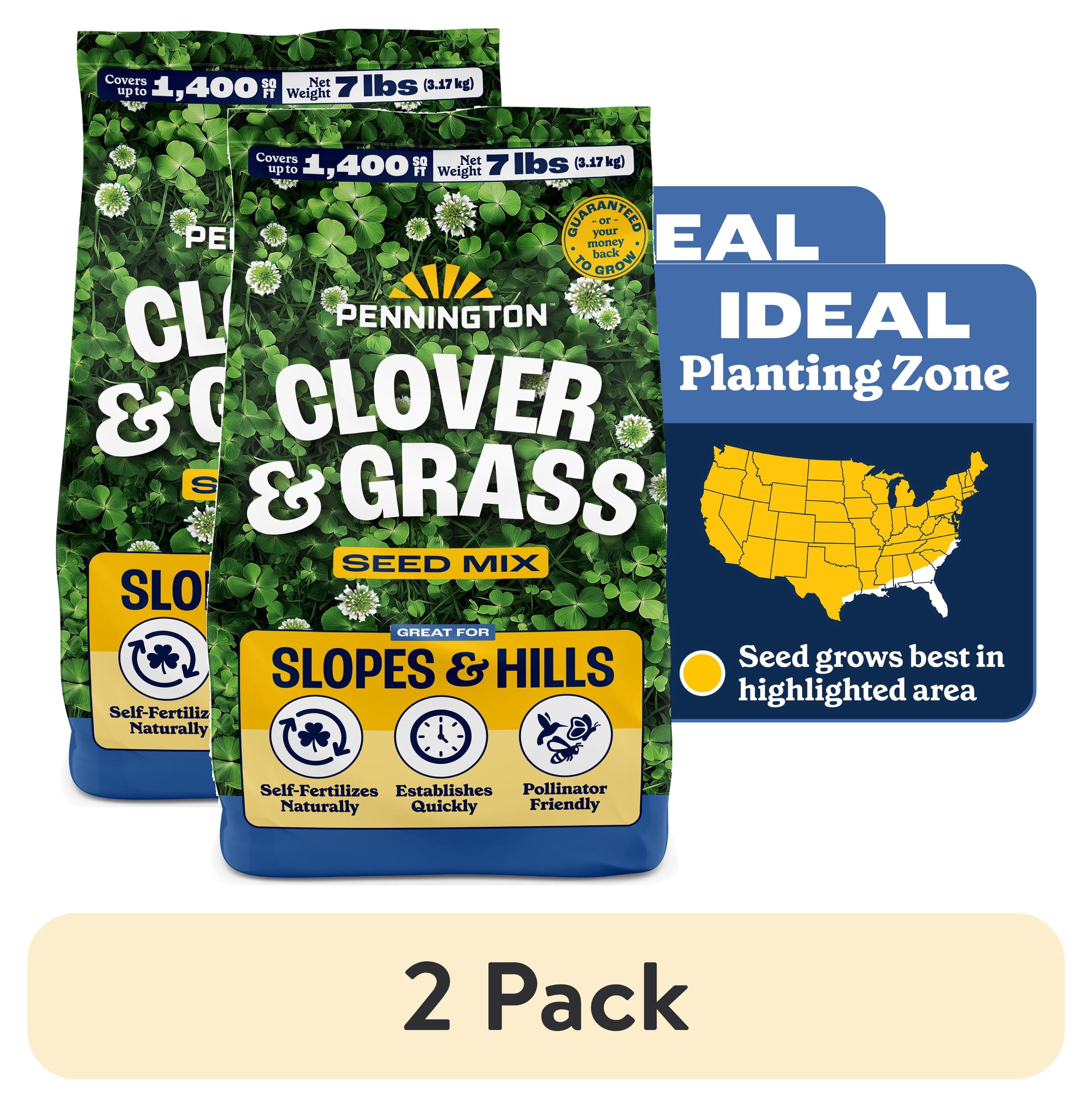 (2 pack) Pennington Smart Seed Clover & Grass Seed, Sun to Partial Shade, Drought Tolerant, Low-Maintenance Grass, 7 lb
