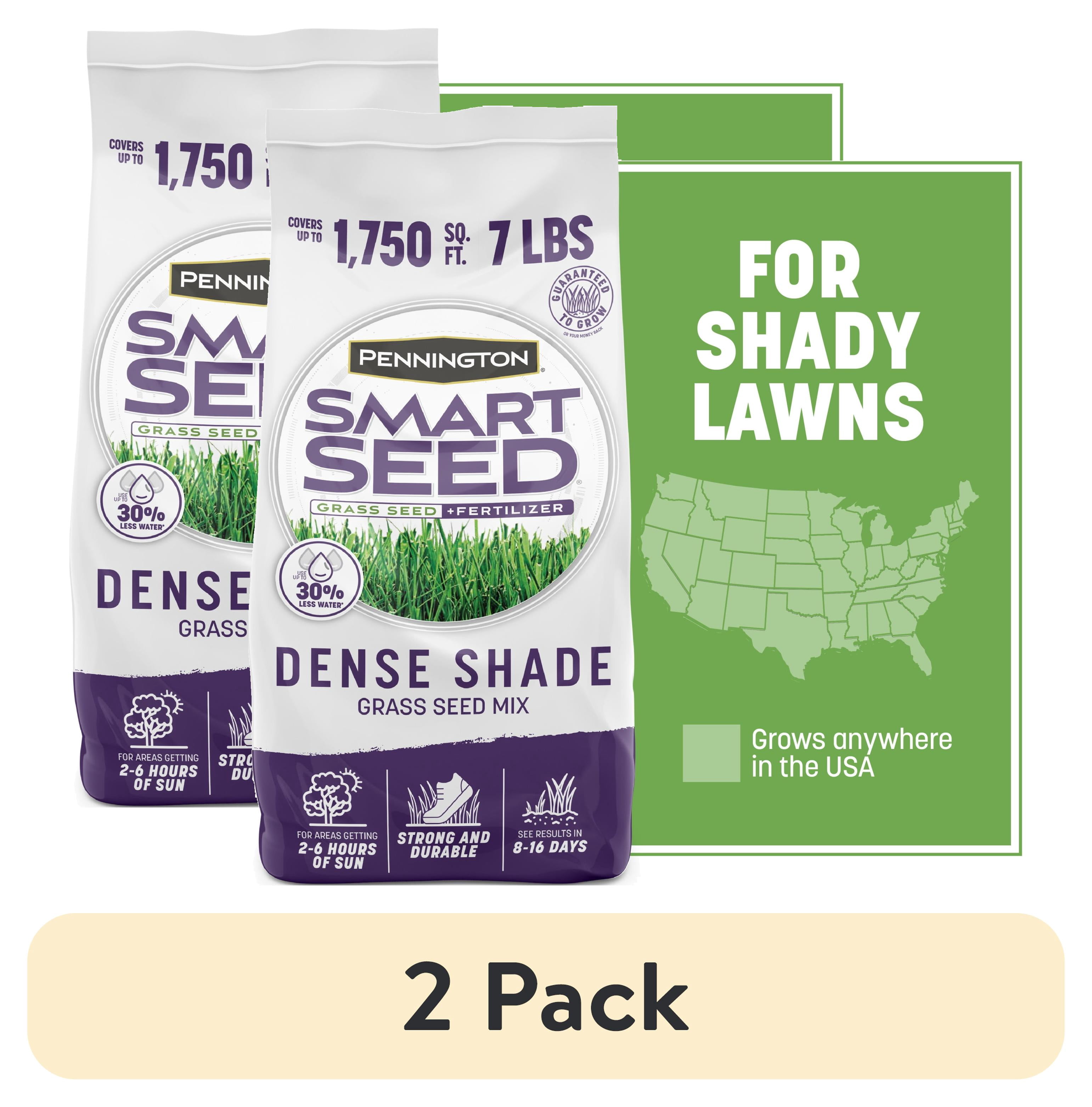 (2 pack) Pennington Smart Seed, Dense Shade Grass Mix, for Partial to Full Shade yard, Fescue Grass Seed for Lawn, 7.0 lb New Bag