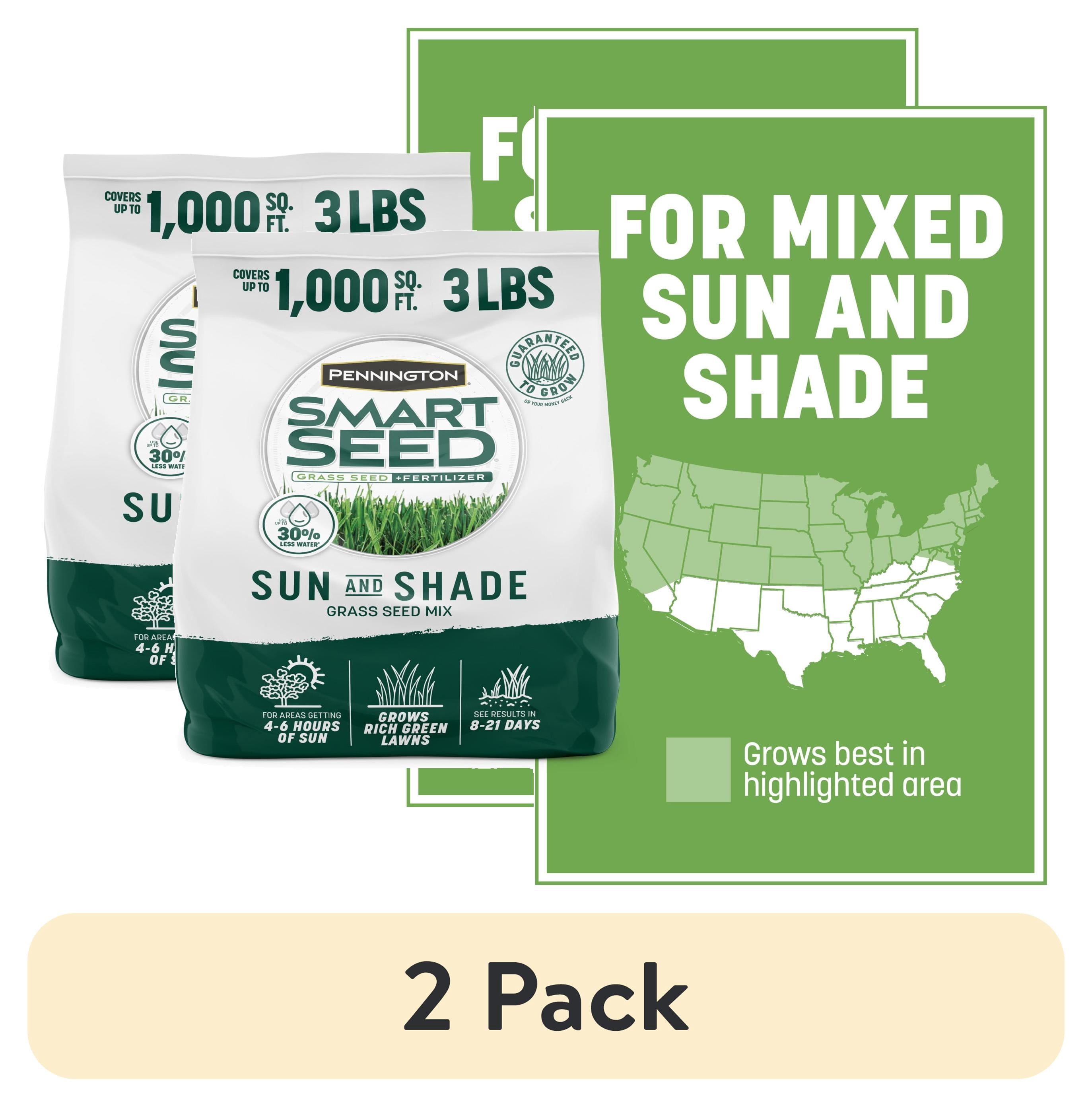 (2 pack) Pennington Smart Seed Sun & Shade Northern Grass Seed Mix, for Sun to Partial Shade, 3 lb.