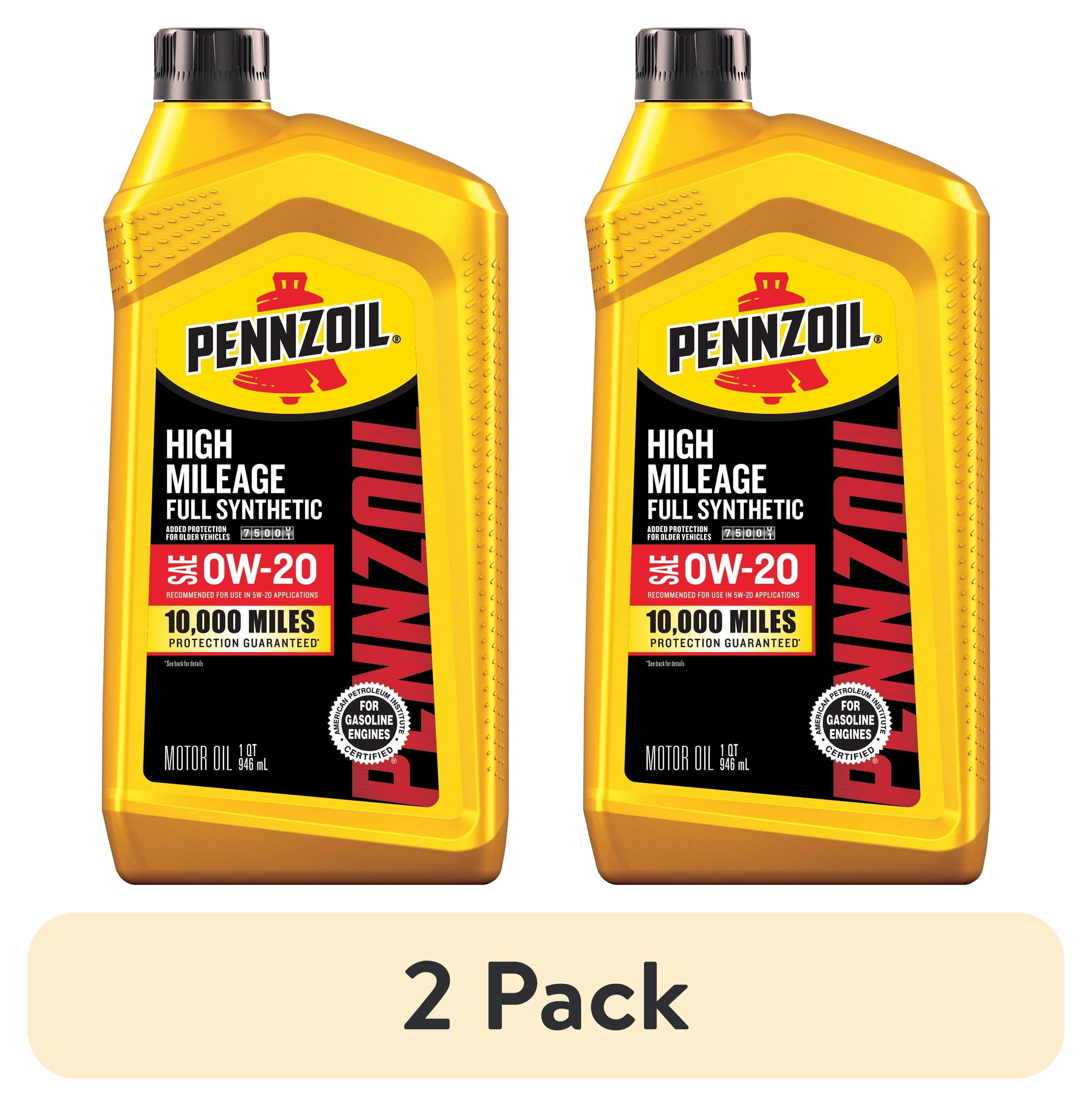 (2 pack) Pennzoil High Mileage Full Synthetic 0W-20 Motor Oil, 1 Quart