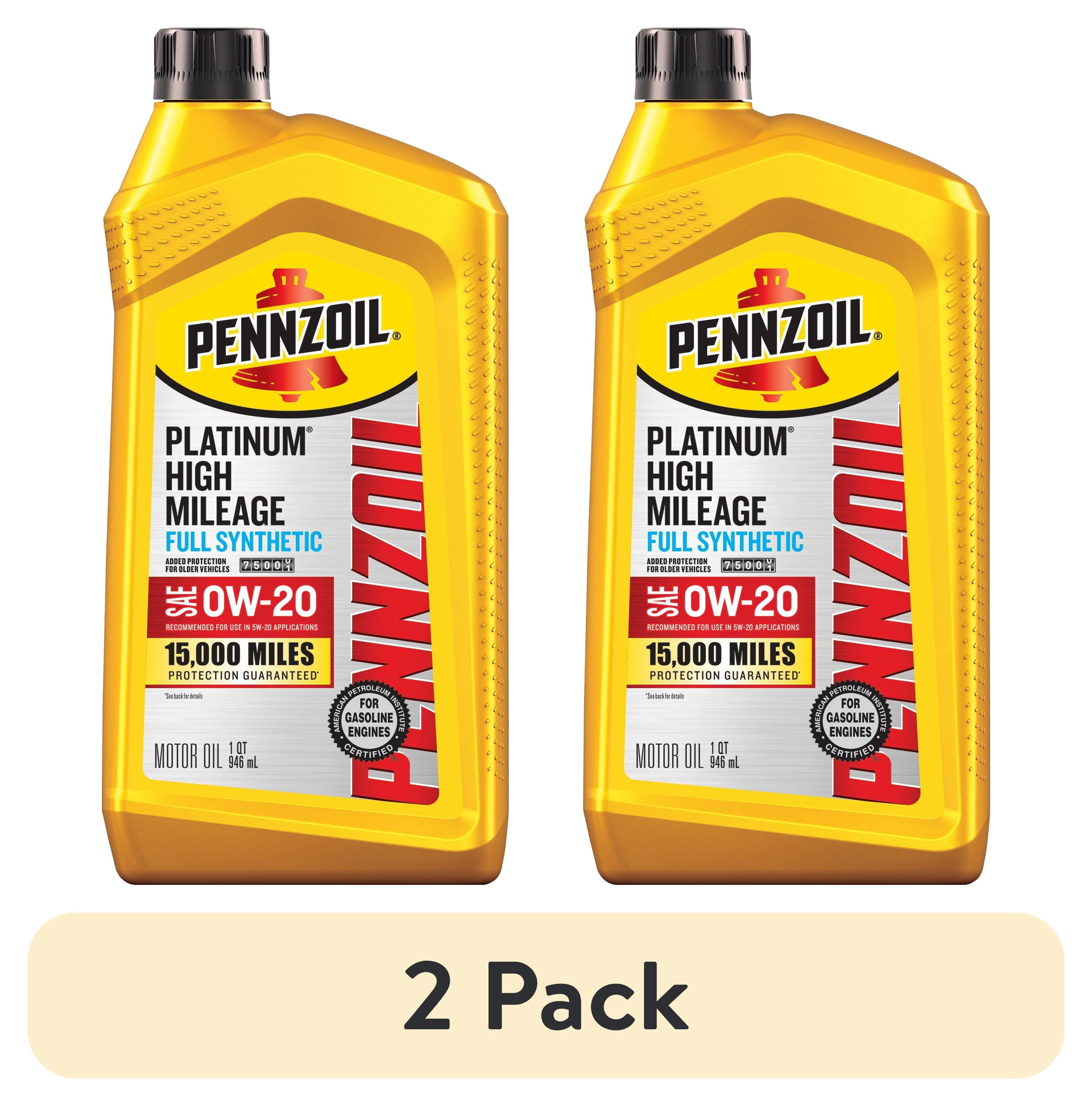 (2 pack) Pennzoil Platinum High Mileage Full Synthetic 0W-20 Motor Oil, 1 Quart