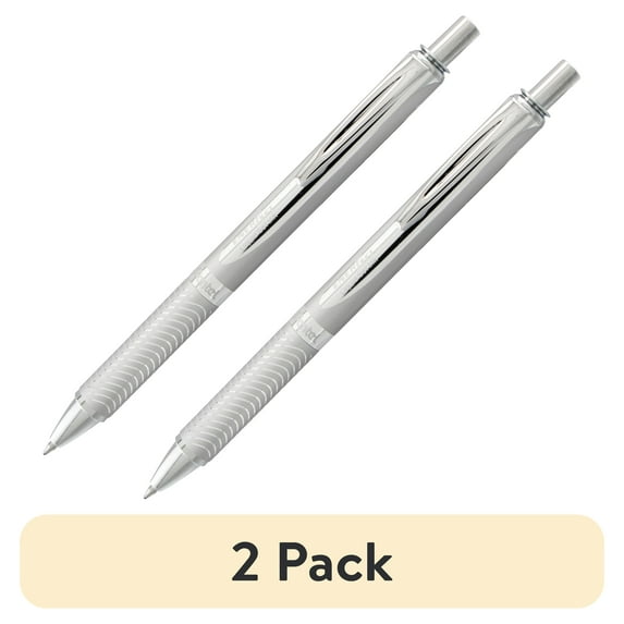 (2 pack) Pentel EnerGel Alloy Retractable Premium Liquid Gel Pen, (0.7mm) Metal Tip, Medium Line, Silver Barrel, Black Ink