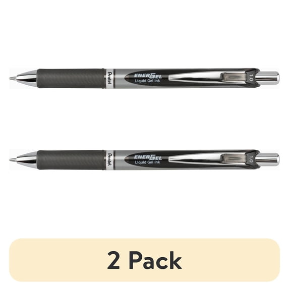 (2 pack) Pentel EnerGel RTX Gel Pen, (1.0mm) Metal Tip, Bold Line, Black Ink